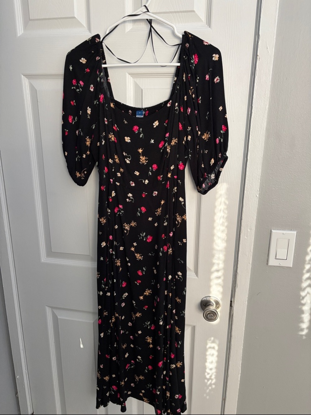 Old Navy Black Midi Dress with Pink and Cream Floral Print